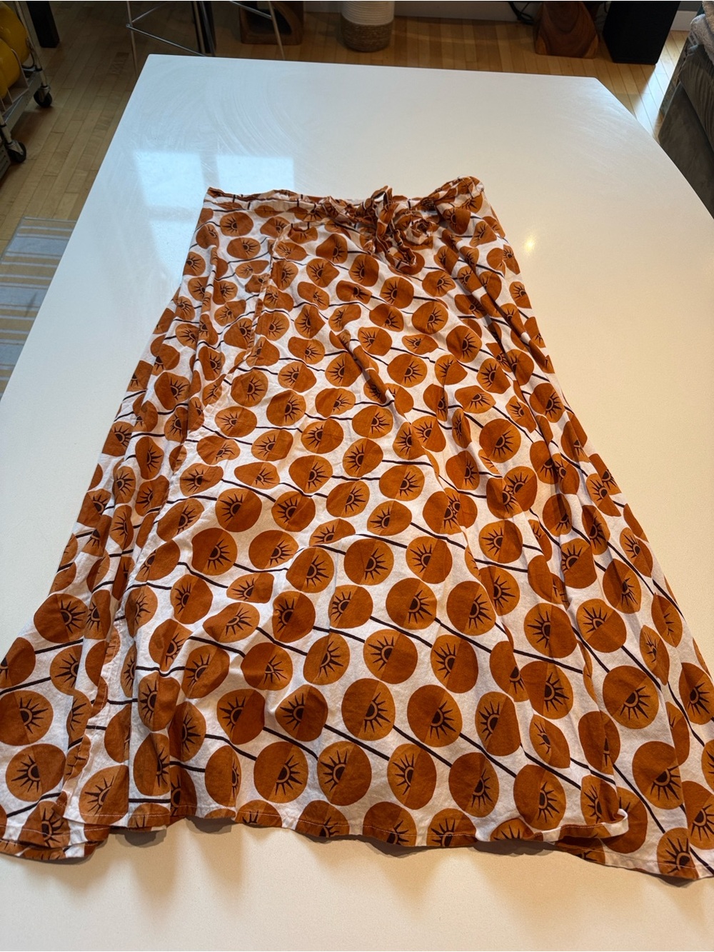 Advance Apparels 100% Cotton Wrap Tie Printed Circle Sun Skirt, Brown/Rust, OS